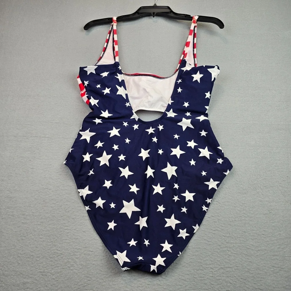 Star & Stripe Red and Navy One-Piece Swimsuit with Front Twist